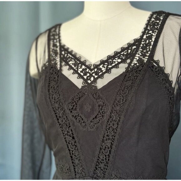 Free People Victorian‎ Black Lace Goth Sheer Mesh Mini Dress Size 10 New - Picture 5 of 12